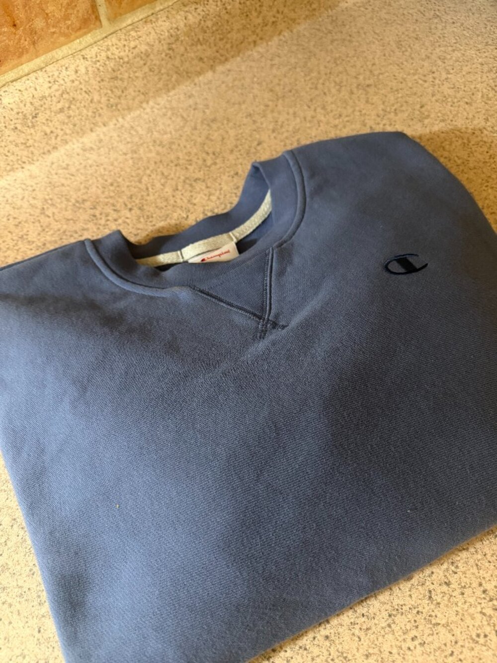 Champion Men's Blue Crewneck Logo Classic Sweatshirt - Size Small